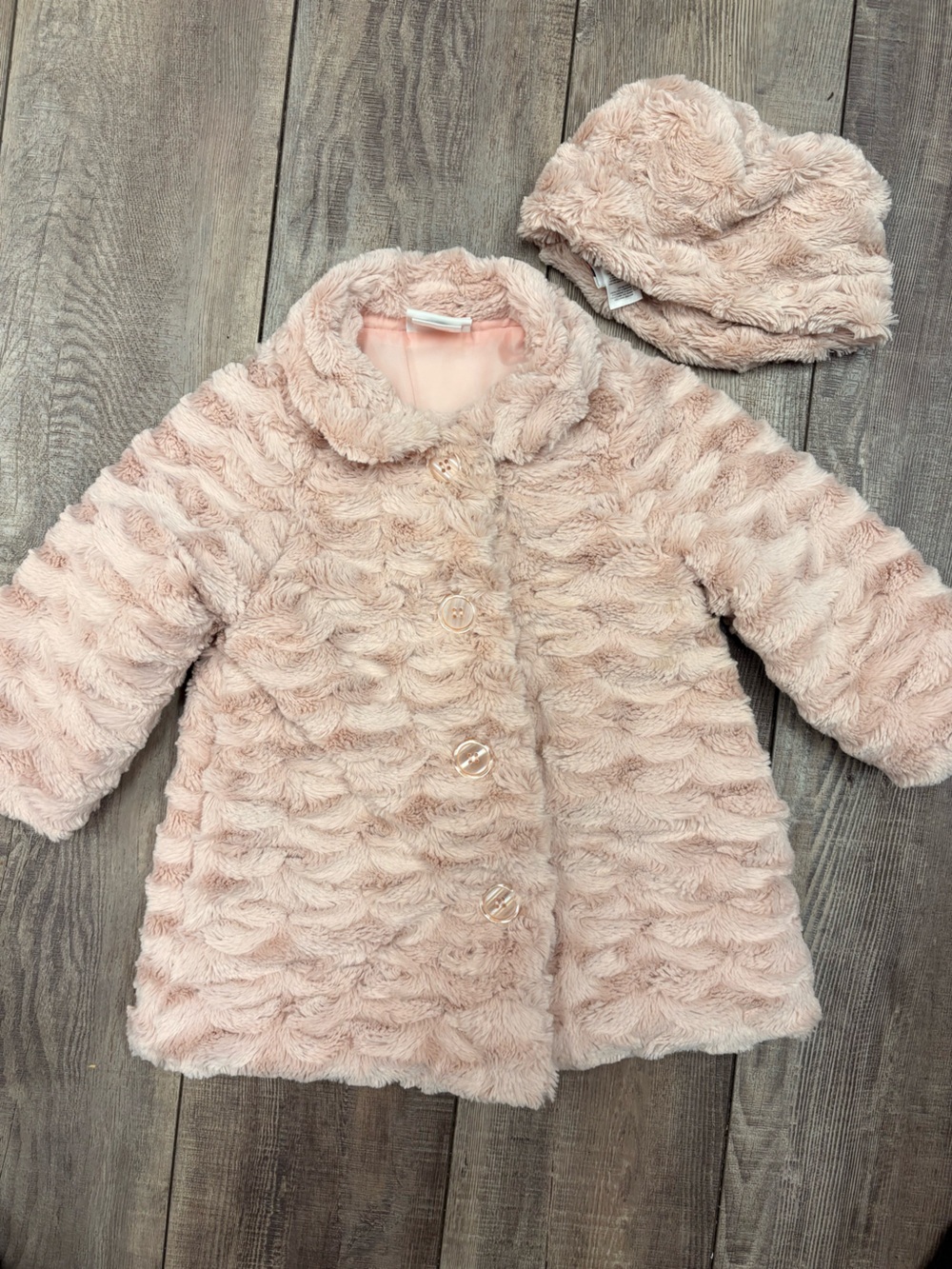 Nula Baby Size 24m Plush Pink Baby Pea Coat with Matching Hat